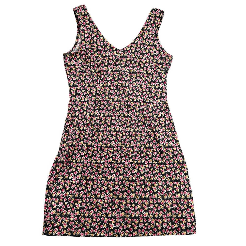 David Wayne Floral Dress Womens Sleeveless Black Pink Vintage Style 33" Length